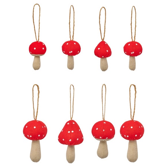 IKEA Other - 8 Whimsical fabric Red Mushroom Ornaments Tree ornament set of 8, mushroom red
